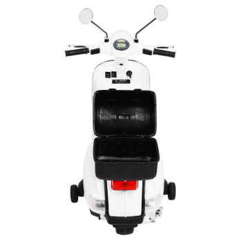 Skuter Vespa elektryczny dla dzieci Biały + Kółka pomocnicze + Audio + Ekoskóra + EVA + Wolny Start